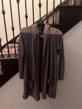 Barefoot Dreams Hooded Open-Front Cardigan - Mauve Taupe